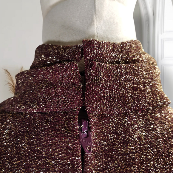 Vintage 70s Lurex Velvet Formal Dress Mock Neck Metallic Boho Holiday 0 - Picture 9 of 16